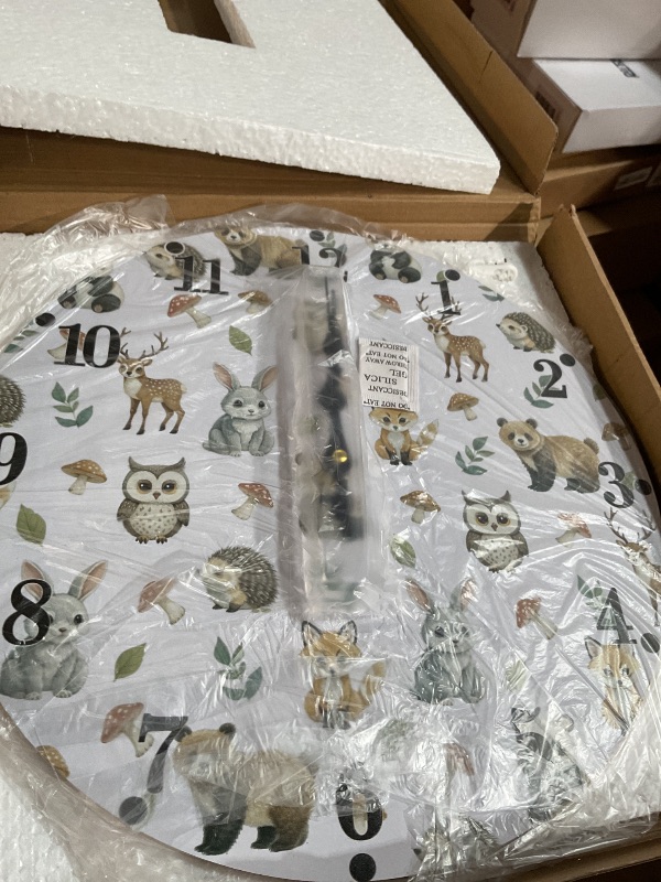 Photo 1 of ***(PARTS ONLY/ MAJOR DAMAGE/ NON FUNCTIONAL)***
CHGCRAFT Forest Animals Pattern Wall Clock Bear Rabbit 12 Inch Non-Ticking Clocks Deer and Fox Round Wall Hanging Clock Battery Operated for Bedroom Living Room Kitchen Office