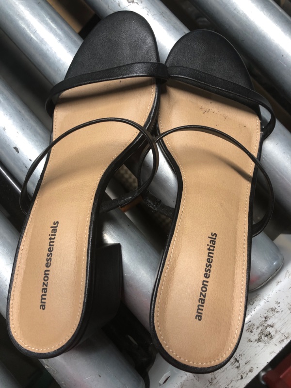 Photo 1 of (used) Amazon Essentials Women's Thin Two Strap Heeled Slide, Black, 7.5