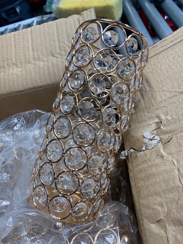 Photo 1 of (see all images) Dandat 8 Pcs Crystal Flower Vase for Wedding Table Centerpieces 7.87 in Crystal Pillar Candle Holder Metal Cylinder Flower Vase