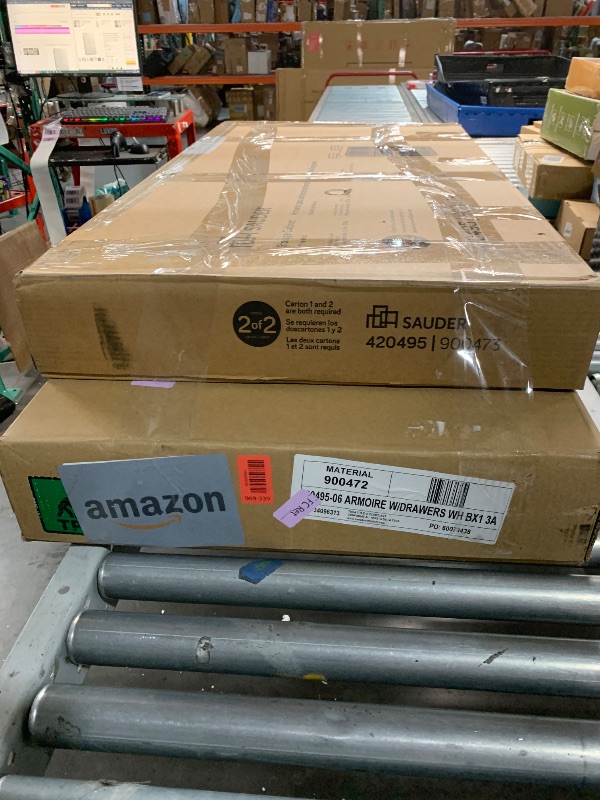 Photo 1 of  (2 box set) Sauder Select Multipurpose Bedroom Armoire Wardrobe Closet Pantry Storage Cabinet with Storage Drawers and Hanging Rail, in Soft White finish