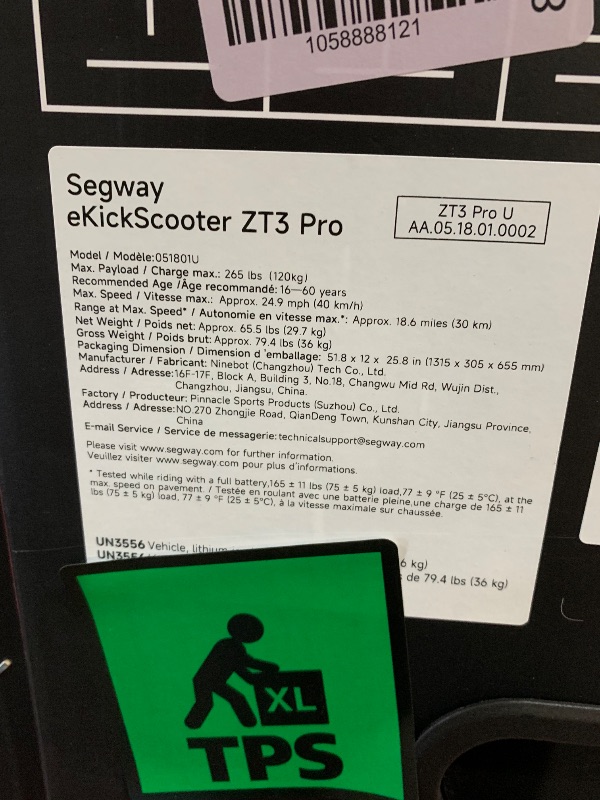 Photo 1 of ***FACTORY SEALED***Segway ZT3 Pro Electric Scooter, Up to 24.9 MPH, 43.5-Mile Range, Dual Suspension, Flash Charge, 1600W Peak Motor, Off-Road Scooter for Adults UL Certified (UL2272/2271)
***TRUCK/TRAILER PICKUP ONLY***
***FACTORY SEALED***