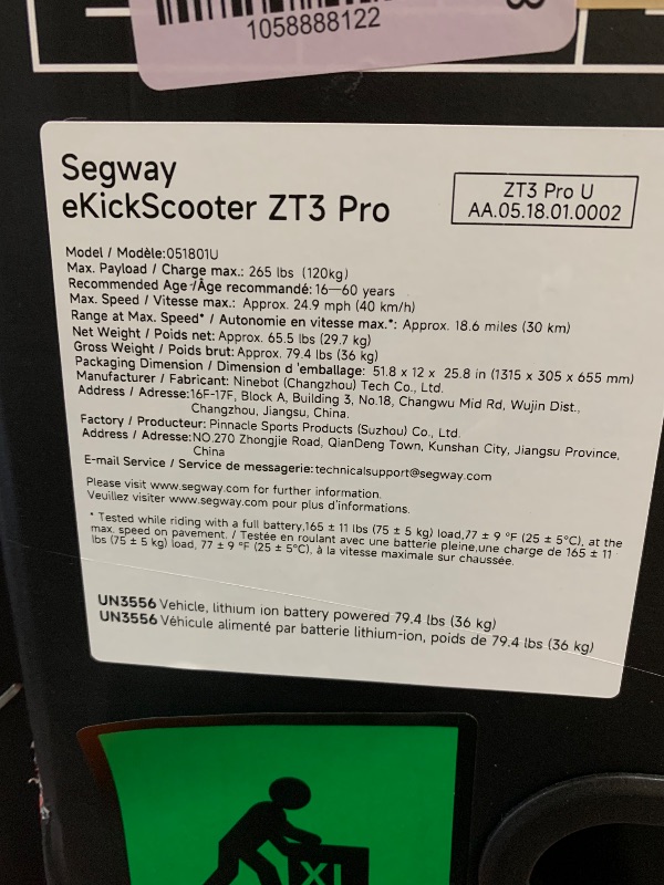 Photo 1 of ***FACTORY SEALED***Segway ZT3 Pro Electric Scooter, Up to 24.9 MPH, 43.5-Mile Range, Dual Suspension, Flash Charge, 1600W Peak Motor, Off-Road Scooter for Adults UL Certified (UL2272/2271)
***TRUCK/TRAILER PICKUP ONLY*** 
***FACTORY SEALED***