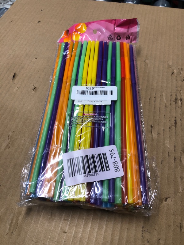 Photo 1 of [100 Pack] 10.24" High Extra Long Flexible Plastic Straws, Disposable Drinking Straws, Colorful Bendy Straws - Assorted Colors