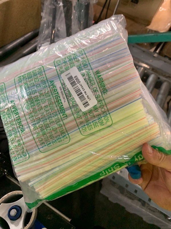 Photo 1 of [500 Pack] Striped Flexible Plastic Drinking Straws Disposable Straw 8'' inches Tall Assorted Colors
