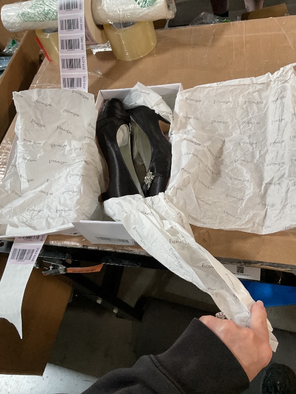 Photo 1 of ELEGANTPARK EP2006L Black Closed Toe Shoes for Women Comfortable Low Heel Dress Shoes Wedding Heels for Bride Rhinestone Satin Evening Prom Party Bridal Pumps US 7