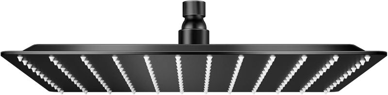Photo 1 of (see all images) Square Rain Shower Head, Ultra-Thin Design 304 Stainless Steel Ceiling Shower Head, Modern High Pressure Waterfall Shower Head (Matte Black, 12)
