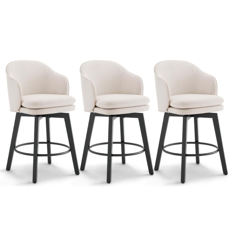 Photo 1 of **********************MISSING 1 CHAIR****************
 Counter Height Barstools 26 inch Upholstered Swivel Bar Stools with Back and Wood Legs for Kitchen Island,Set of 3,Beige Fabric