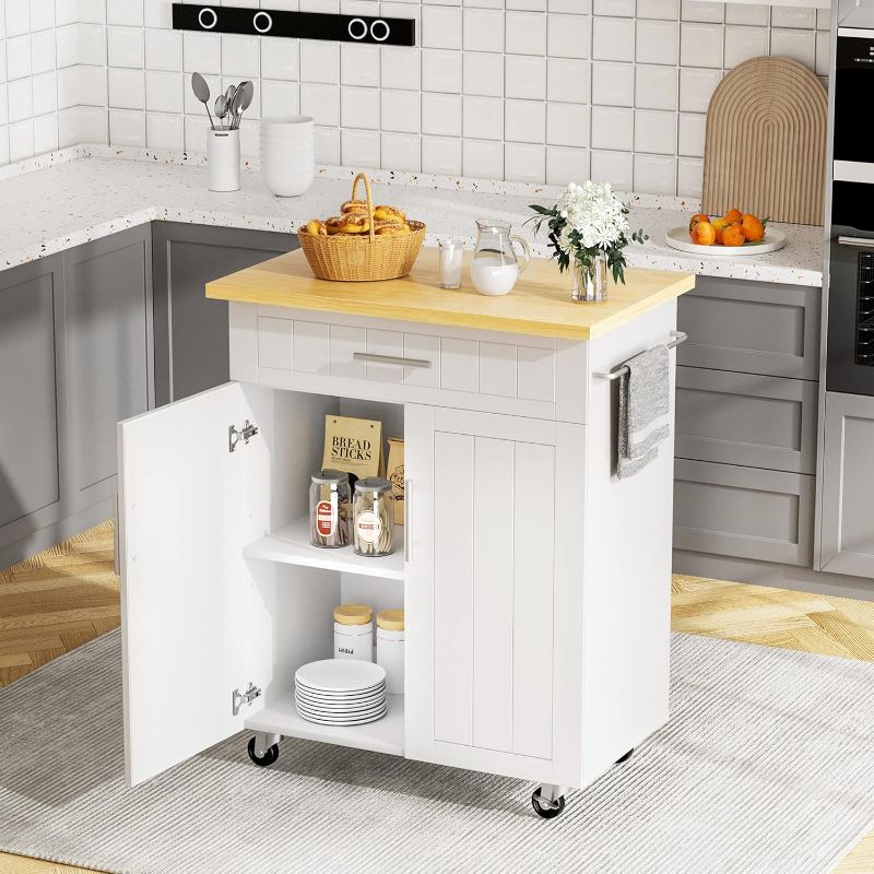 Photo 1 of ***STOCK PHOTO FOR REFERENCE ONLY***
JY QAQA 26" Kitchen Island on Wheels with Storage Cabinet Kitchen Cart Cabinet with Shelves, Cart Handle for Towel Rack or Free Mobility, Portable Islands for Kitchen,White