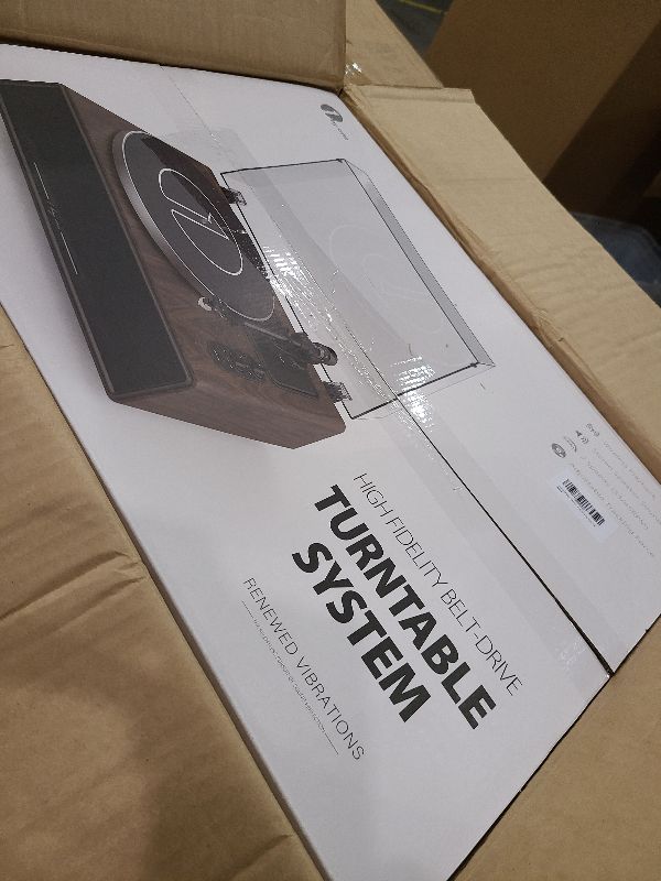 Photo 1 of 1 by ONE High Fidelity Belt Drive Turntable with Built-in Speakers, Vinyl Record Player with Magnetic Cartridge, Bluetooth Playback and Aux-in Functionality, Auto Off