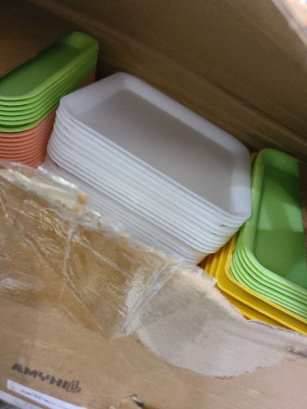 Photo 1 of 100 Pieces 4 Inch Flower Pots Square Plants Nursery Pot Plastic Plant Seedling Pots Nursery Transplanting Planter Container with Saucer for Indoor Herbs Succulents Balcony Garden Office (Colorful)