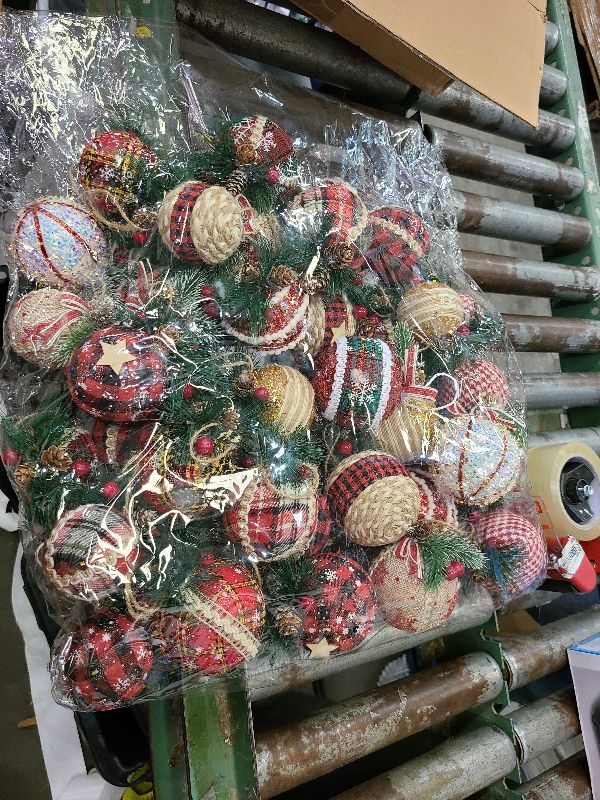 Photo 1 of  Burlap Christmas Ball Ornaments, 3.2 Inches Rustic Buffalo Plaid Christmas Tree Ornaments, Natural Jute Farmhouse Decorations for Xmas Tree Holiday Party Wedding Home Hanging Decor (Red)