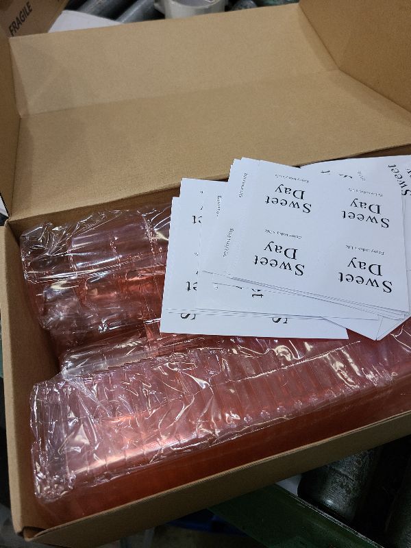 Photo 1 of 210 Pcs Mini Dessert Cups with Spoons Pink Clear Pastic Dessert Cups 5 oz, Dessert Square Shot Glasses & Round Goblet Shooters & Plastic Spoons & Stickers Ice Cream Fruit Cake Cup Party Supplies