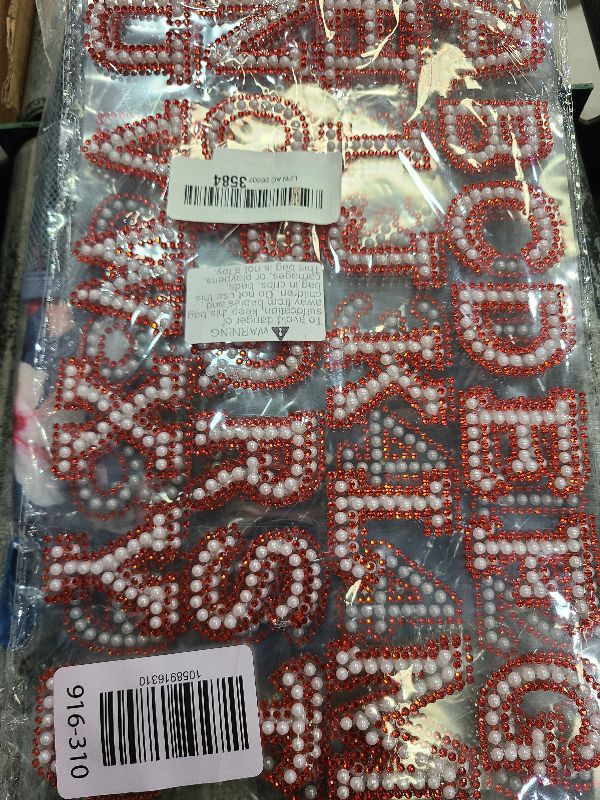 Photo 1 of 107pcs Pearl Rhinestone Self Adhesive Letter Stickers 3 Sheets A-Z Glitter Pearl Alphabet Stickers and 1 Sheet 0-9 Number Sticker 3D Bling Letter Sticker for DIY Crafts (White+Red)
