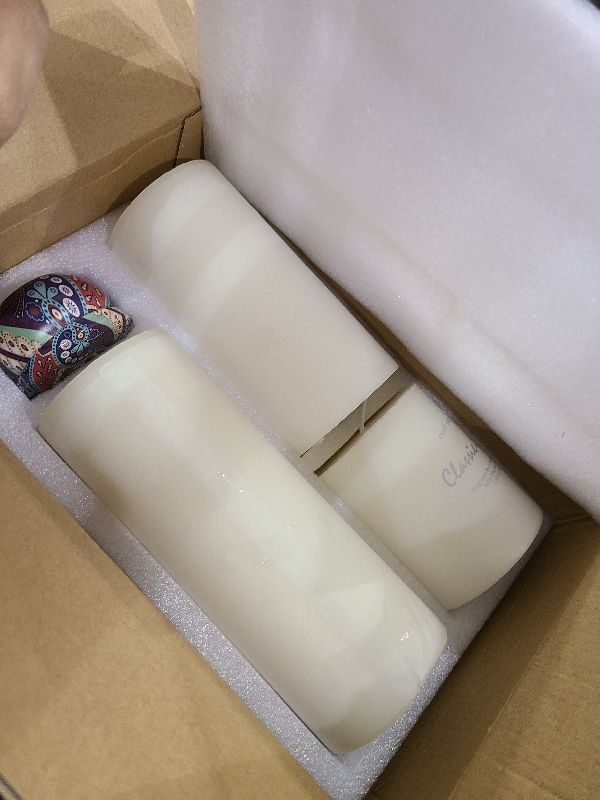 Photo 1 of 3 Packs Unscented Different Sizes White Pillar Candles, Non-Toxic Dripless Smokeless 3x4, 3x6, 3x8 Inch Cylinder Candles for Wedding, Home Decor, Dinner Table, Party, Power Outage, Emergency