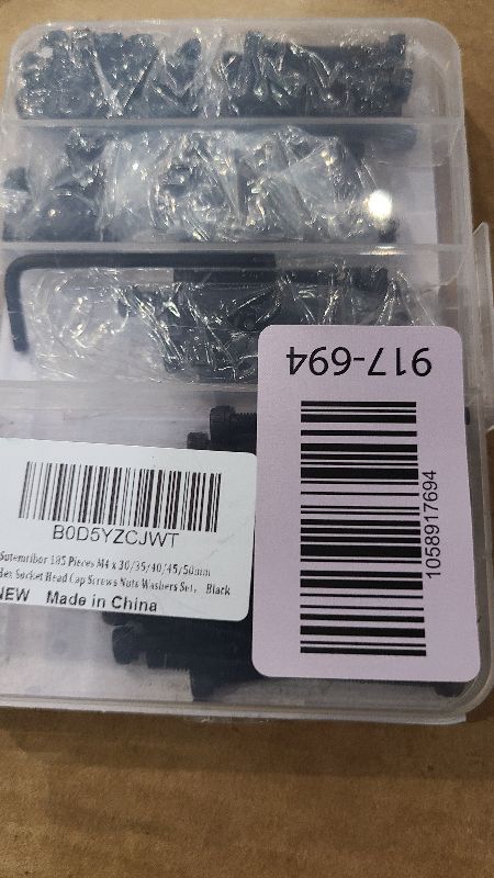 Photo 1 of 185 Pieces M4 x 30/35/40/45/50mm Hex Socket Head Cap Screws Nuts Washers Set Black, Sutemribor M4 Long Screws, M4 Black Screws Nuts Washers Assortment Kit, 12.9 Grade Alloy Steel, Fully Threaded