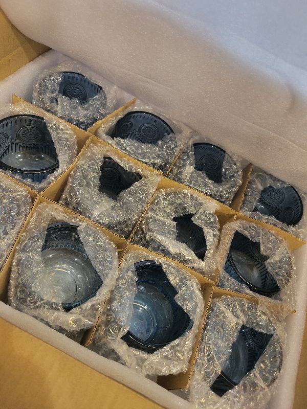 Photo 1 of 12pcs Large Blue Votive Candle Holders, 3.16"×3.16" Blue Votives with Vintage Floral Design, Tealight Candle Holder for Wedding Decor, Bridal Shower, Centerpieces for Tables