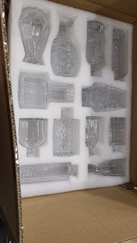 Photo 1 of 12 Pcs Small Glass Bud Vase Set of?Mini Vintage Vases in Bulk, Clear Bud Vases for Centerpieces? Rustic Wedding Decorations?Home Table Flower Décor.