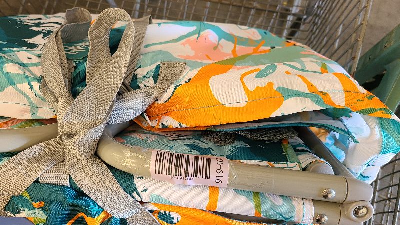 Photo 1 of #WEJOY 2 Beach Chairs and Table Set Lightweight & Folding Backpack Beach Chair for Outdoor Beach Lawn Camping Picnic Cyan/Orange Beach Chairs Set