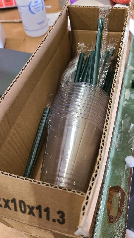 Photo 1 of 12 oz Clear Plastic Cups with Lids and Straws, Disposable Coffee Cups 25 Sets