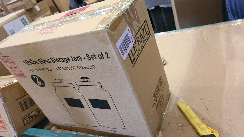 Photo 1 of 2 Large 1-Gallon Glass Canister Sets for Kitchen Counter with Stainless Steel Airtight Lids + Marker & Labels, Cookie Jar & Candy Jar for Buffet, Coffee & Flour Jars, Laundry Room Storage & Pantry