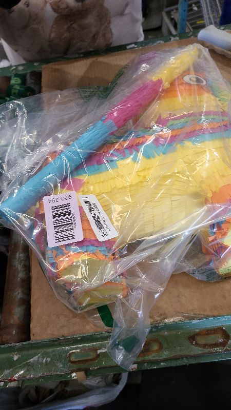 Photo 1 of 16" Cinco de Mayo Pinata, Large Rainbow Color Donkey Pinata 16 x 13 x 5.5 ln with Stick and Blindfold for Fiestas Mexican Party Decoration, Photo Prop, Taco Tuesday Event