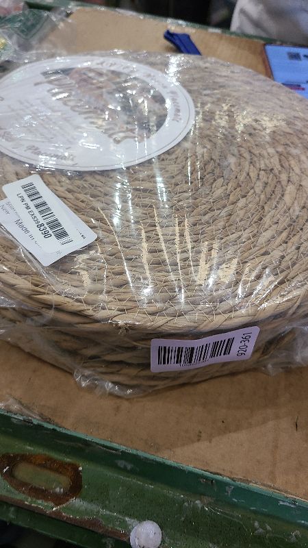 Photo 1 of 13 in Round Woven Placemats Plate Chargers Set of 10, Boho Farmhouse Rustic Woven Place Mats for Dining Table Decor, Rattan Wicker Table Mats Jute Braided Chargers for Dinner Plates