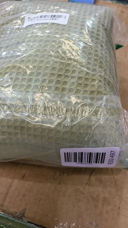 Photo 1 of 100% Cotton Blankets Throw Size for Bed - Waffle Weave Blankets for Summer, Lightweight and Breathable Soft Woven Blanket for Spring, White, (Olive Green, Throw (50" x 60"))