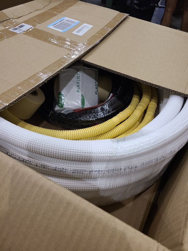 Photo 1 of 25ft Length Mini Split Line Set,1/4" 5/8" OD Copper Pipes Tubing and 3/8 White PE Thickened Insulated Coil with Flared Nuts for Mini Split Air Conditioner HVAC or Heat Pump System. (25Ft(1/4+5/8))