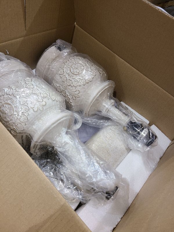 Photo 1 of 19.5" Farmhouse Vintage Table Lamps for Living Room Set of 2 Traditional Rustic Bedside Lamps for Bedrooms Nightstand with USB Ports Carved Floral Night Light Lamp for Office Decor,Pull Chain