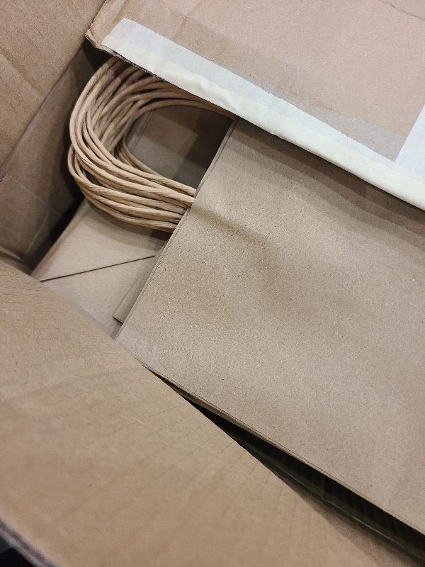 Photo 1 of 100 Pcs Kraft Shopping Bags 10x5x13 In Brown Paper Bags with Handles Bulk, Recycled Paper Gift Bag for Birthday Party Favors Grocery Retail Shopping Business