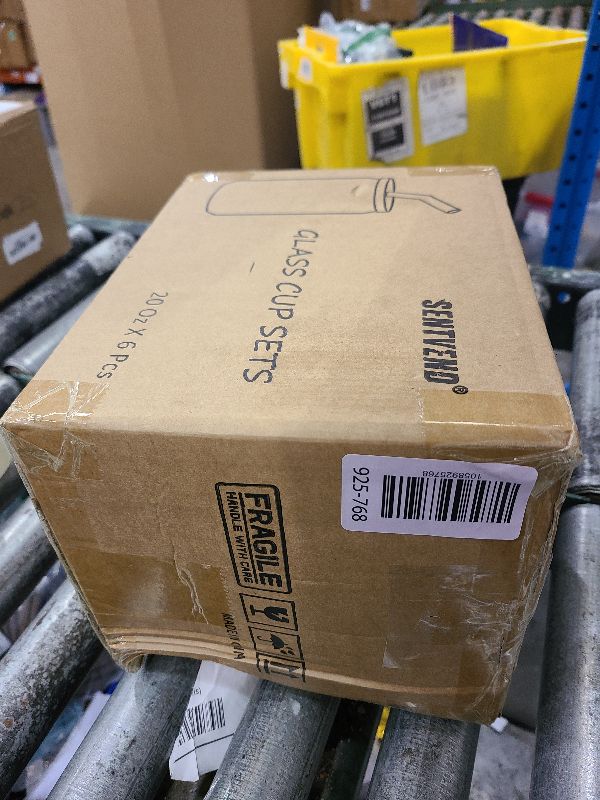 Photo 1 of 20 Oz Drinking Glasses with Bamboo Lids and Glass Straw - 6 Pcs Glass Cups Beer Ice Coffee Glasses Cute Aesthetic Cup Great for Coffee Bar Accessories Include 2 Cleaning Brushes