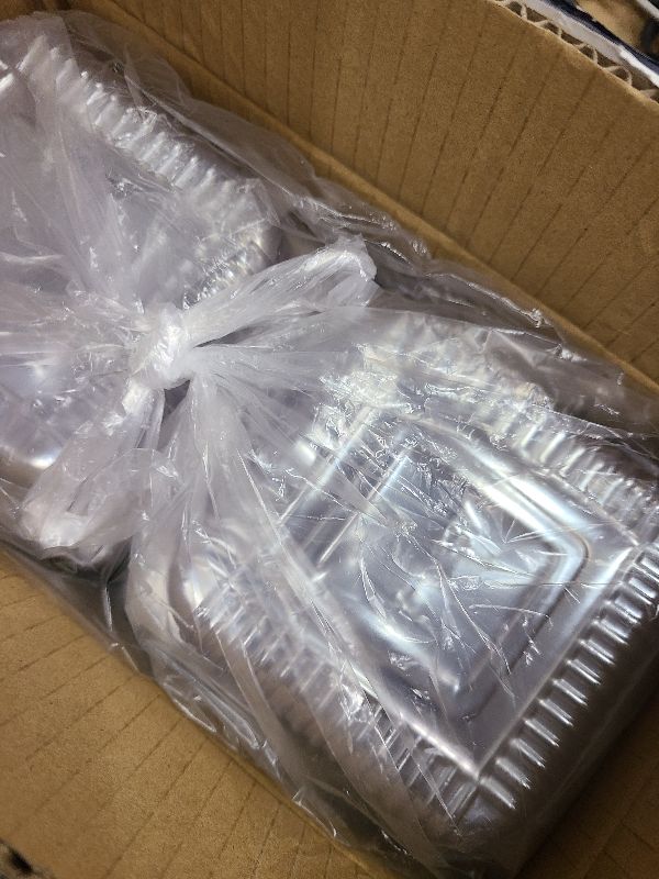 Photo 1 of 100 Pack 5 x 5 inch Clear Plastic Disposable Clamshell Container,Hinged Take Out Clamshell Dessert Container with Lid Takeout Tray Disposable Food Clamshell Containers for Dessert,Cakes,Sandwiches