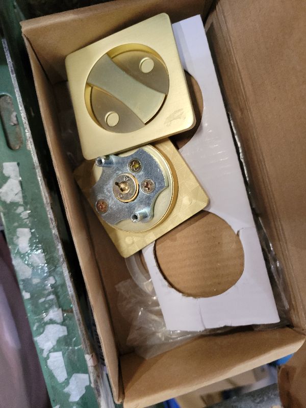 Photo 1 of 1 Pack Pocket Door Hardware, Pocket Door Handles Gold, Keyless Privacy Door Lock, Pocket Door Lock for Interior Doors, Satin Brass Finish, Reversible for Left/Right Sided Doors