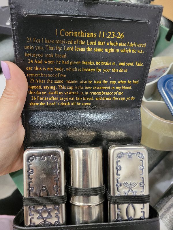Photo 1 of 3 ARCHES USA Messianic Portable Communion Set - Travel Essentials for 2 with Leather Bag, Communion Cups and Wafer Set & Juice Vial - Hebraic Roots Kit for Spiritual Journeys