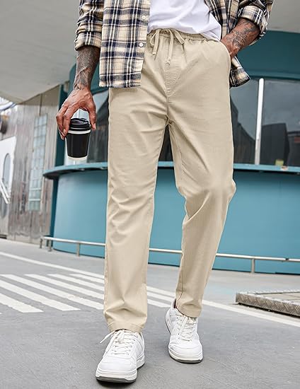 Photo 1 of **MSRP 39.99** COOFANDY Mens Casual Pants Elastic Waist Drawstring Chino Pants Cotton Twill Trousers with Pockets Khaki