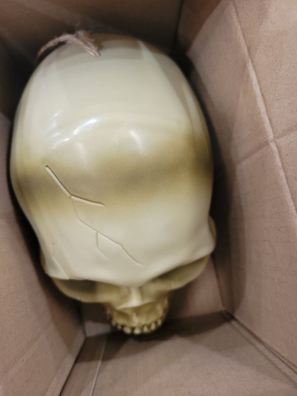 Photo 1 of [ Sound Activated & Light Sensor ] Halloween Animatronic Talking Hanging Skull Head with Spooky Sound Light Up Red Eyes Shake Mouth Halloween Decorations Indoor Outdoor Wall Mounted Horror Prop Decor