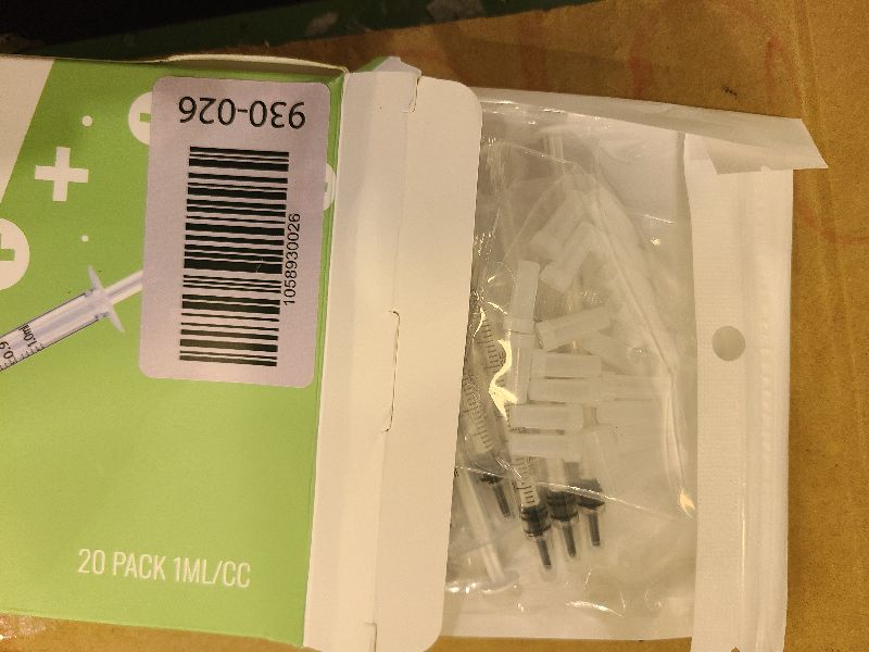 Photo 1 of 20 Pack 1ml Syringe with Cap for Liquid, 1cc Plastic Small Syringes with Cover, Non-Sterile, No Needle