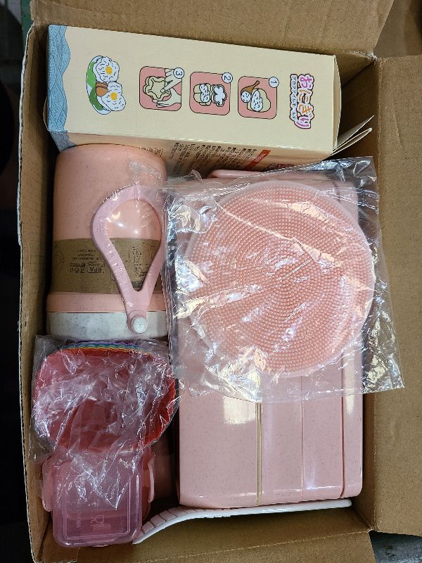 Photo 1 of 35Pcs Bento Box Japanese Lunch Box Kit Leakproof Bento Lunch Box for Kid Adult Wheat Straw 3 Layer Stackable Lunch Container w Compartment Lunch Bag for Teen Prepy Girl Meal Prep Containers (Pink)