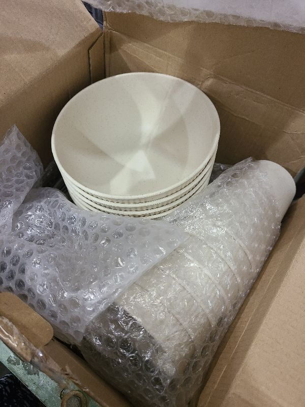 Photo 1 of 36pcs Reusable Wheat Straw Dinnerware Sets,Unbreakable Dinnerware Cups Plates and Bowls Sets,Durable Kitchenware Dishes Set for Home, Office, Travel,Picnic