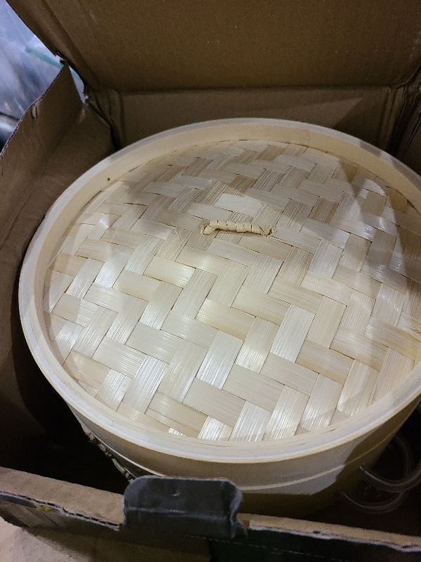 Photo 1 of 2 Tier Bamboo Steamer- 10" Baskets With Handle, Silicone Liner, Adapter, Molder Press For Cooking Vegetables Dumpling Press & Dough Cutter for Steaming Chinese Asian Food & Bao Bun, Dim Sum Potsticker
