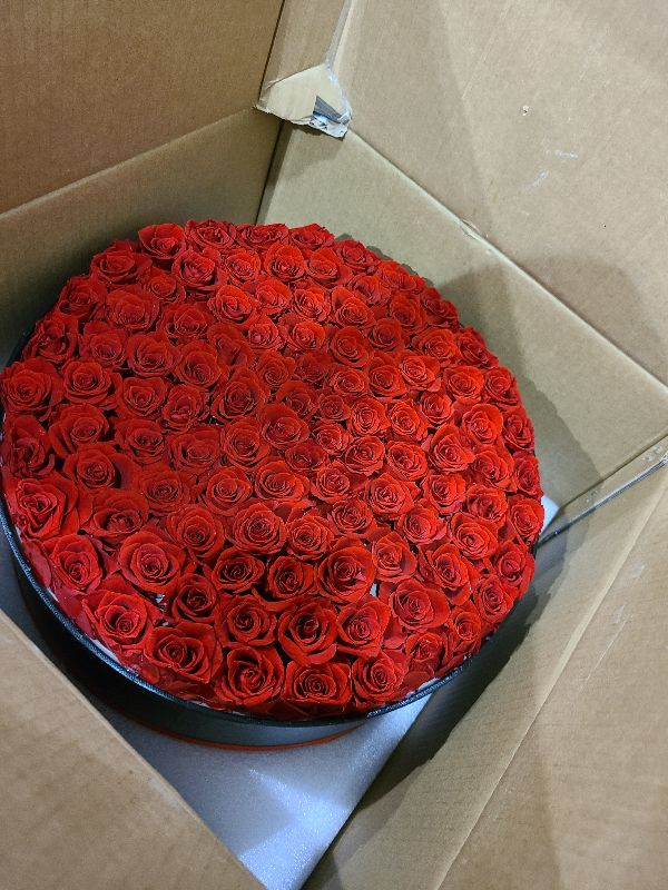Photo 1 of 100 Preserved Roses, Forever Flowers for Delivery in Designer Round-Shaped Box, Petite Long-Lasting Buds for Women, Eternal Rose Bouquet for Mothers Day, Girlfriend's Birthday