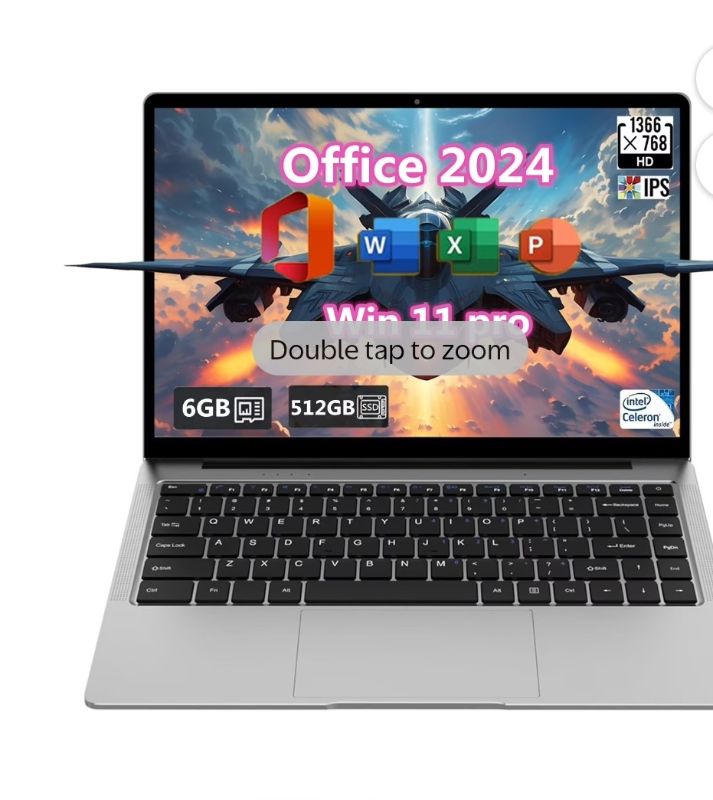 Photo 1 of 14" HD Laptop Win 11 Pro Office 2024 6GB DDR4 RAM 512GB SSD Silver IPS Display Ultra Thin Laptop Celeron N4000 180° Opening USB3.0 Perfect for Travel Study and Work