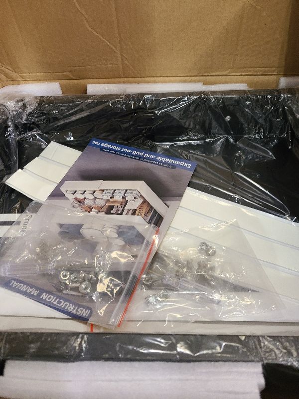 Photo 1 of 2PCS Expandable Pull Out Cabinet Organizer, Adjustable Width 12"-19" & Depth 16.5"-22", 4-Side Extension, 5 Slide Rails for Heavy Duty Use, Adhesive Roll Out Shelves for Kitchen Cabinets, Black