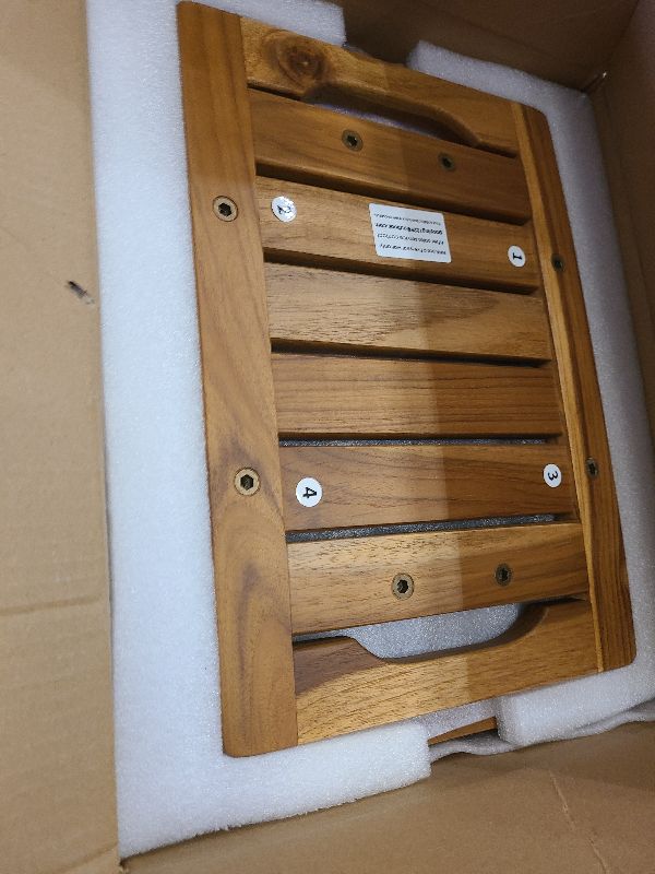 Photo 1 of 14" Compact Teak Shower Stool with Shelf & Handle - Waterproof, Non-Slip Bath Bench for Small Bathrooms/Outdoor Use, 300 lbs Capacity (Patented)