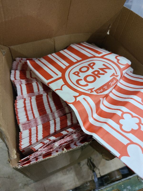 Photo 1 of 300 Pcs Paper Popcorn Bags Bulk 2 oz Large Flat Bottom Boxes Red and White Disposable Container Sleeve Movie Night Popcorn Bucket for Retro Movie Themed Party Carnival Supplies (Red and White)