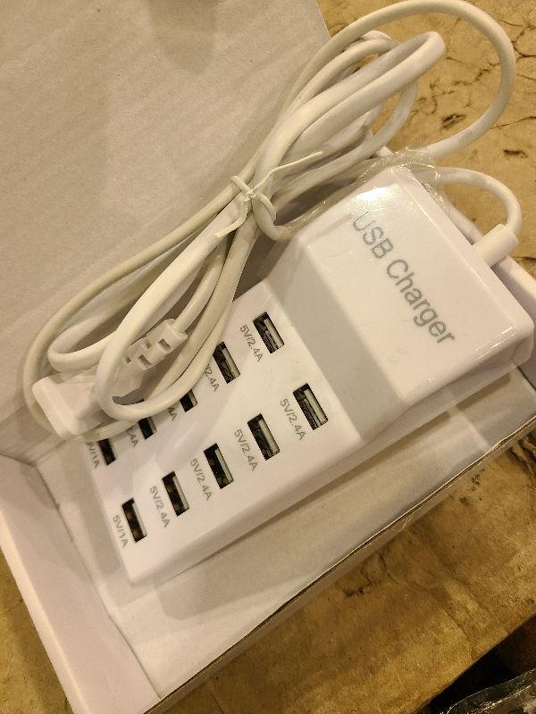 Photo 1 of 10-Port USB Wall Charger Station with Rapid Charging Auto Detect Technology Safety Guaranteed Family-Sized USB Ports for Multiple Devices Smart Phone Tablet Laptop Computer