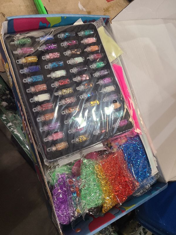 Photo 1 of 126 Pcs DIY Slime Making Kit for Girls Boys - Birthday Idea for Kids Age 5+. Ultimate Supplies Include 28 Crystal Slime, 2 Glow in The Dark Powder, 48 Bottle Glitter Jar etc.