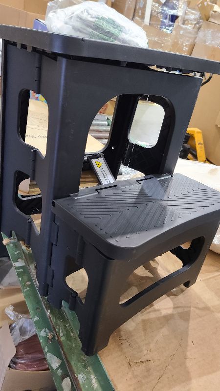 Photo 1 of 2 Step Stool Foldable, Non-Slip Steps, Folding Step stool for Adults & Kids, Plastic Step Stool Pool Ladder, Collapsible Stools 2 Step Ladder for Kitchen Toilet Bedroom Office RV, Holds 330 lbs, Black