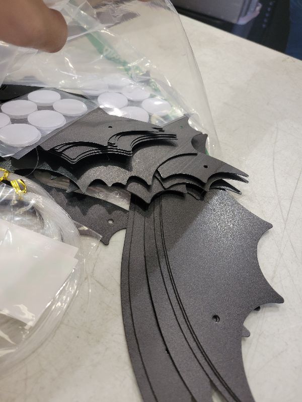 Photo 1 of (18 Pcs) Hanging Bats Halloween Decoration Outside, Large Flying Plastic Bats Outdoor Decor, 3 Different Sizes with Cute Eye Stickers for Hanging in The Tree, Porch, Yard, Lawn, Indoor