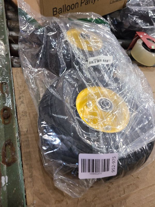 Photo 1 of (2-Pack) 10-Inch Solid Tire Wheels - Replacement 4.10/3.50-4" Flat Free Tires and Wheels with 5/8" Axle Bore Hole Bearings, 2.17" Offset Hub -Perfect for Hand Truck, Wheelbarrow, Gorilla Carts